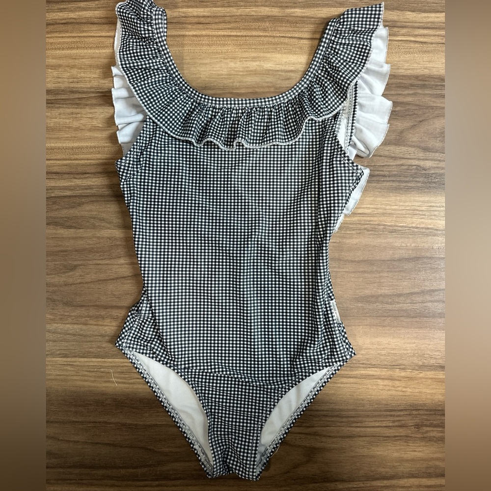 Black-and-white gingham swimsuit ruffled Trim AMALFI  Imagine Perry Size Small